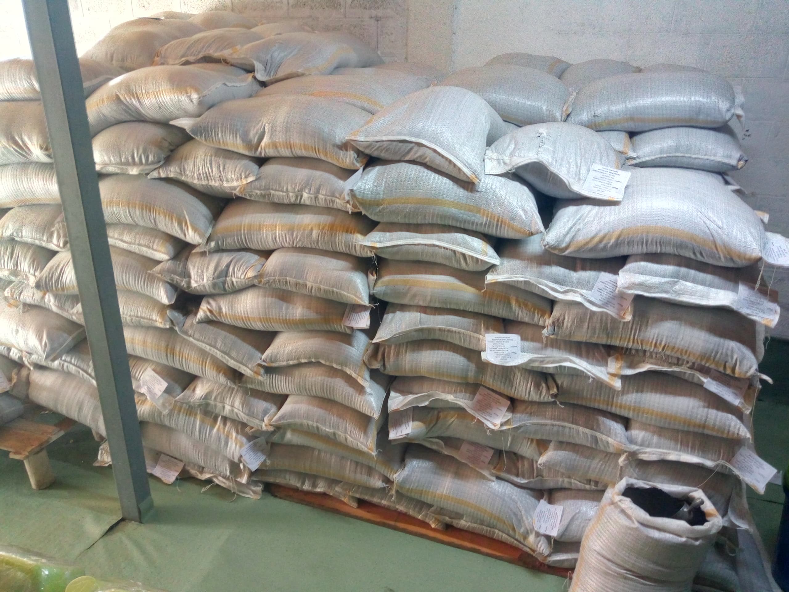 a large stack of sacks
